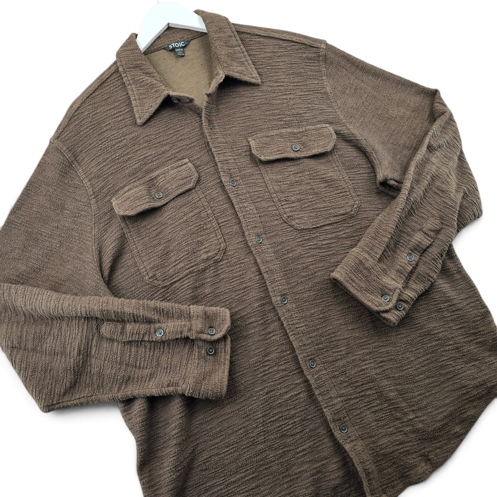 Stoic Mens XXL Brown Cotton Blend Textured Knit Button Up L/S Pockets Shirt